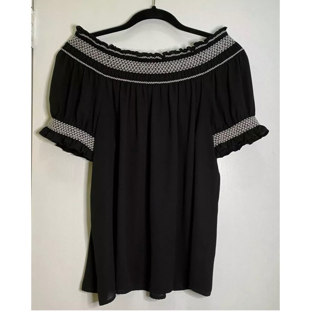 Express Black Top Gartered Sleeves Off Shoulder L